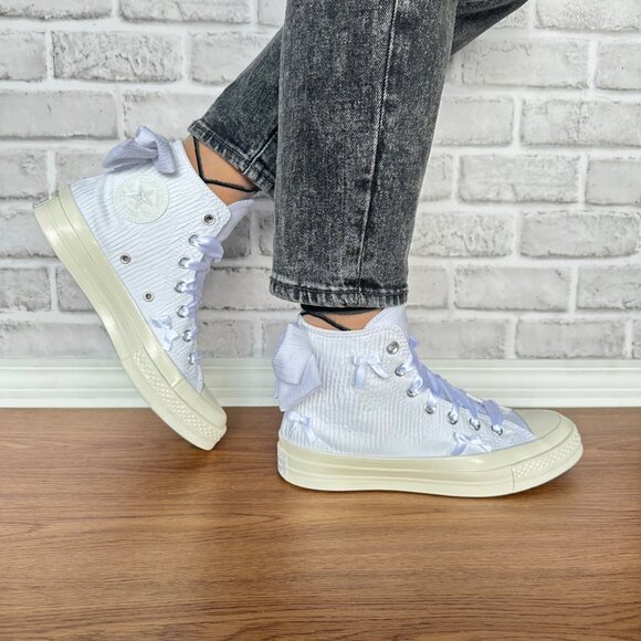 ❤️Converse Chuck 70 Hi Bow Pleated 9.5 Women Shoes Elegant Sneaker White A15191C - Picture 2 of 12